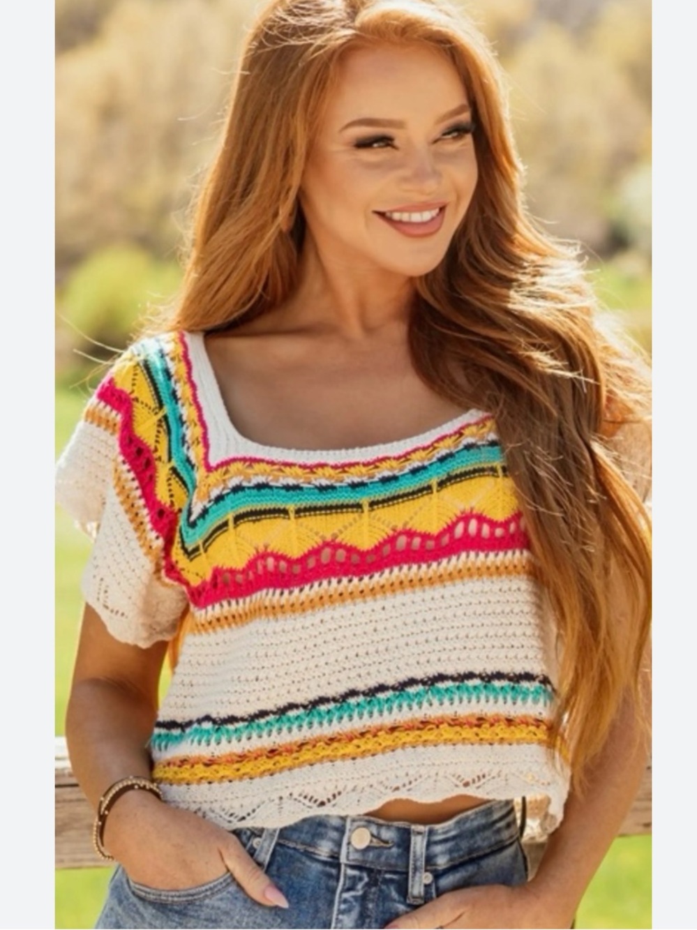 POL Colorful Crochet Crop Top Women’s Size Large